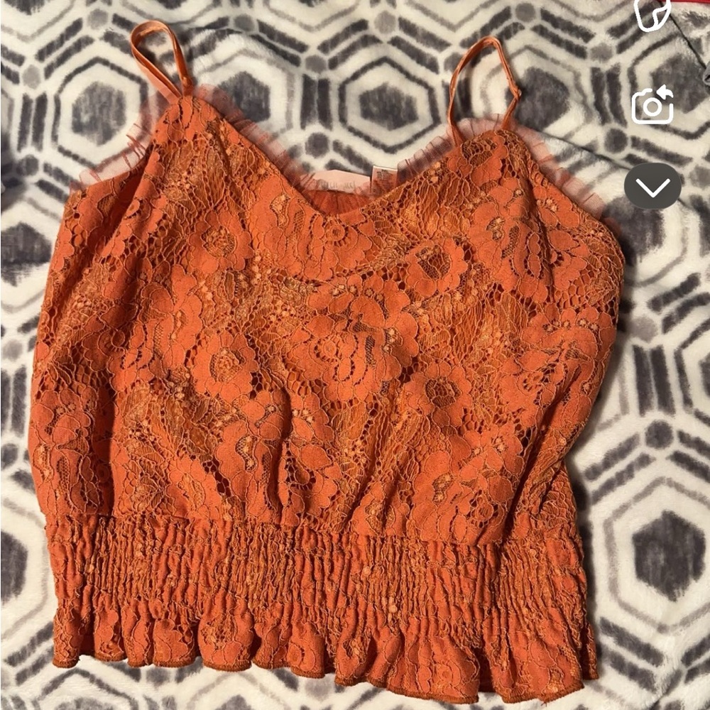 Buckle: Orange lace tank top